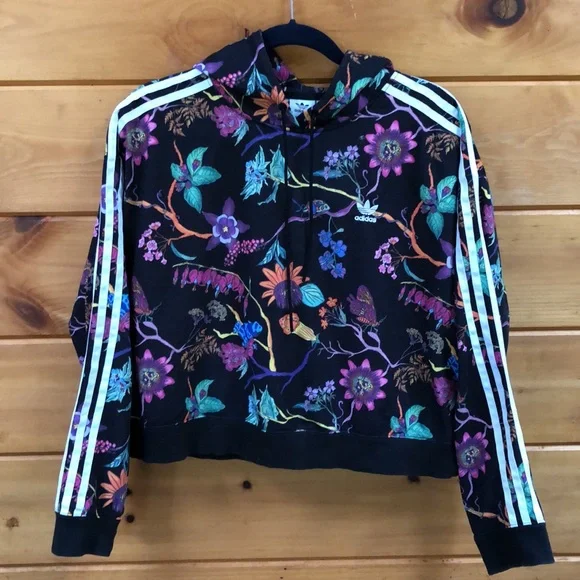 Adidas Poisonous Garden Flower Cropped Hoodie Sweatshirt Gym Workout Outfit M - Picture 7 of 12